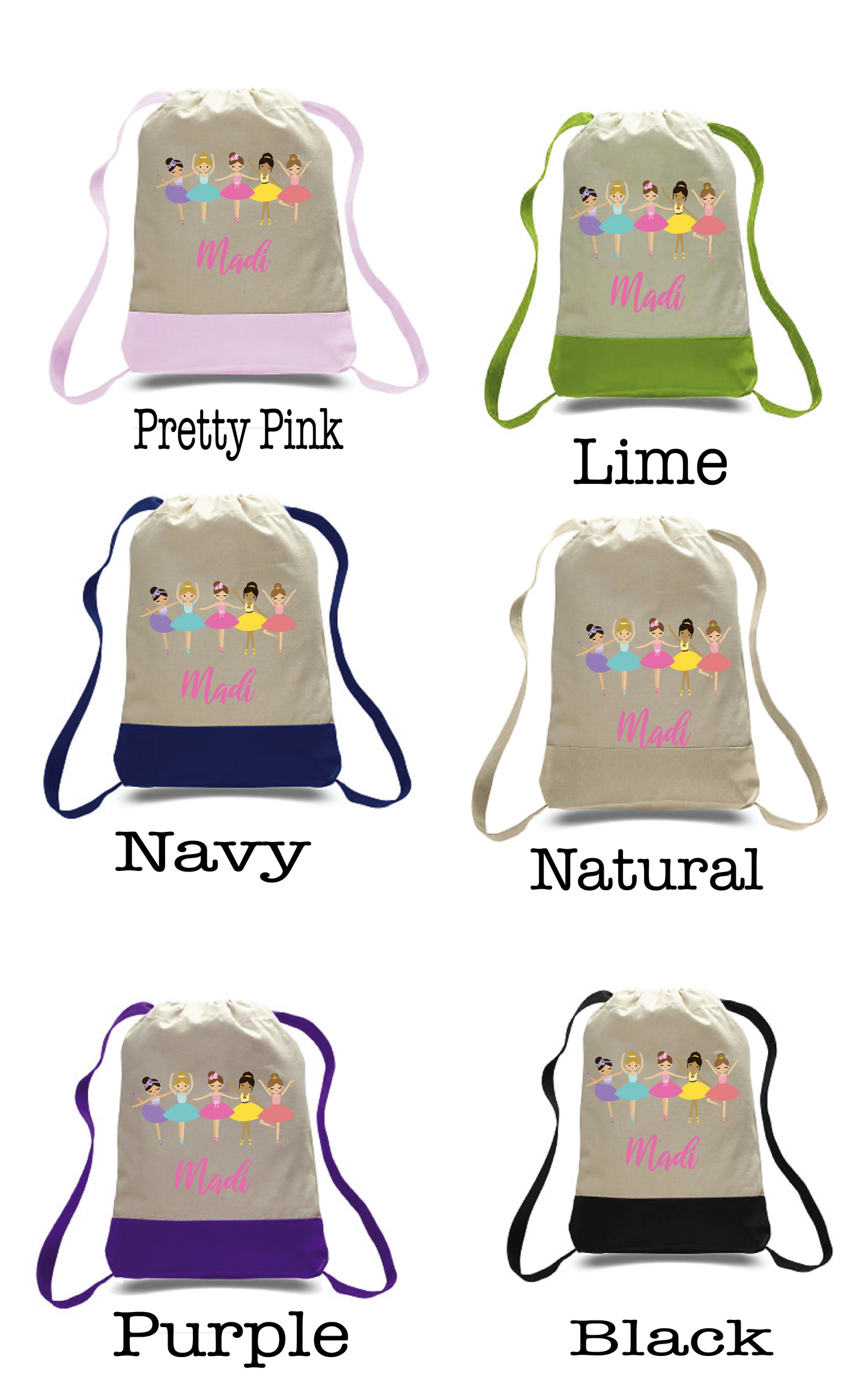 Bag Personalized Canvas Ballet Backpacks with 6 color options