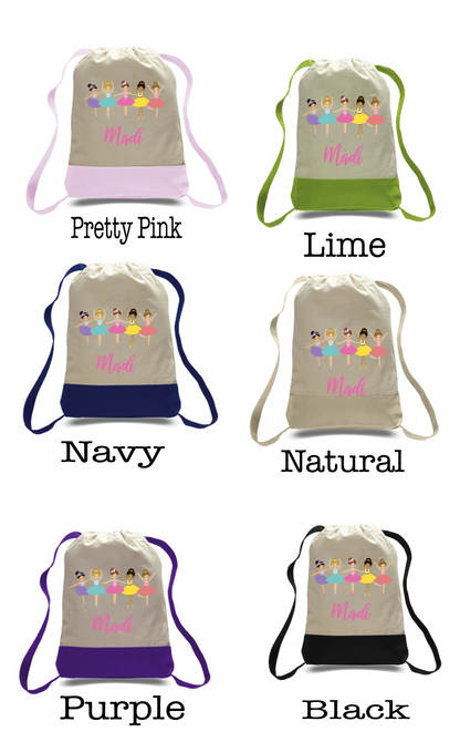 Bag Personalized Canvas Ballet Backpacks with 6 color options