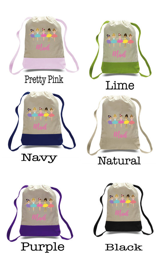 Bag Personalized Canvas Ballet Backpacks with 6 color options