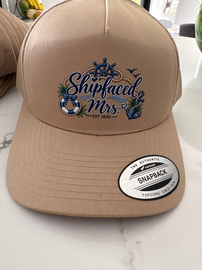 Shipfaced Cruise Trucker Hat I Mr and Mrs Custom options