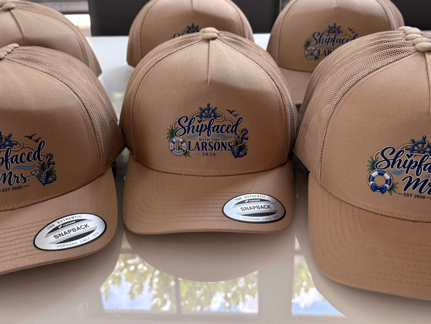 Shipfaced Cruise Trucker Hat I Mr and Mrs Custom options