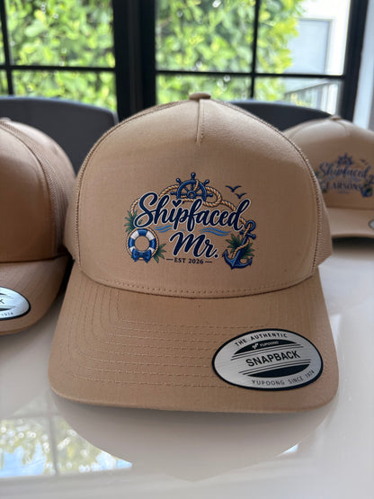 Shipfaced Cruise Trucker Hat I Mr and Mrs Custom options