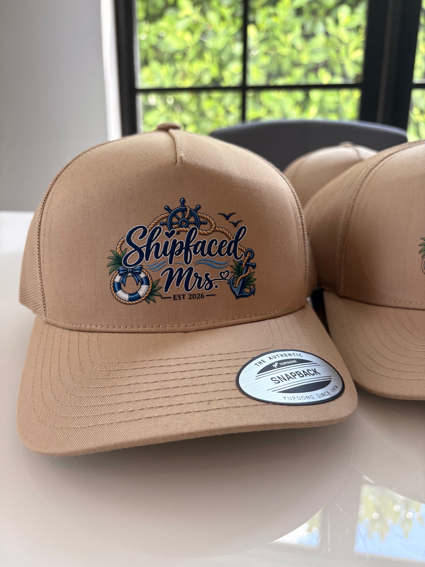 Shipfaced Cruise Trucker Hat I Mr and Mrs Custom options
