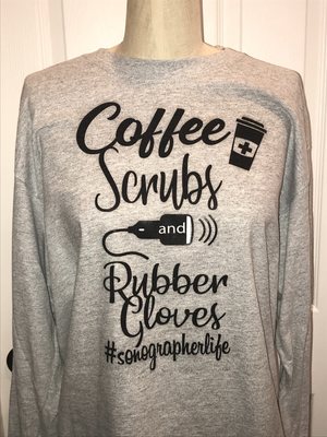 Long Sleeve Coffee,Scrubs and Rubber Gloves Ultrasound Sonography