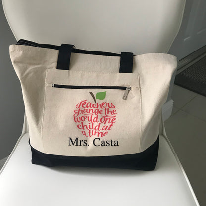 Boat and Beach Bag: Cotton Canvas Tote w/Zipper Closure & Front Pocket Personalized