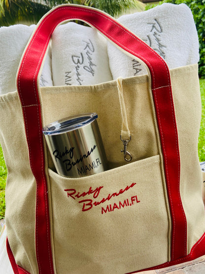 Boat and Beach Bag: Cotton Canvas Tote w/Zipper Closure & Front Pocket Personalized