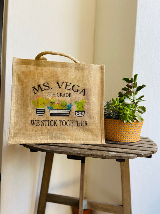 Bag Custom Burlap Shopper Tote Carry All Personalized Print Gift