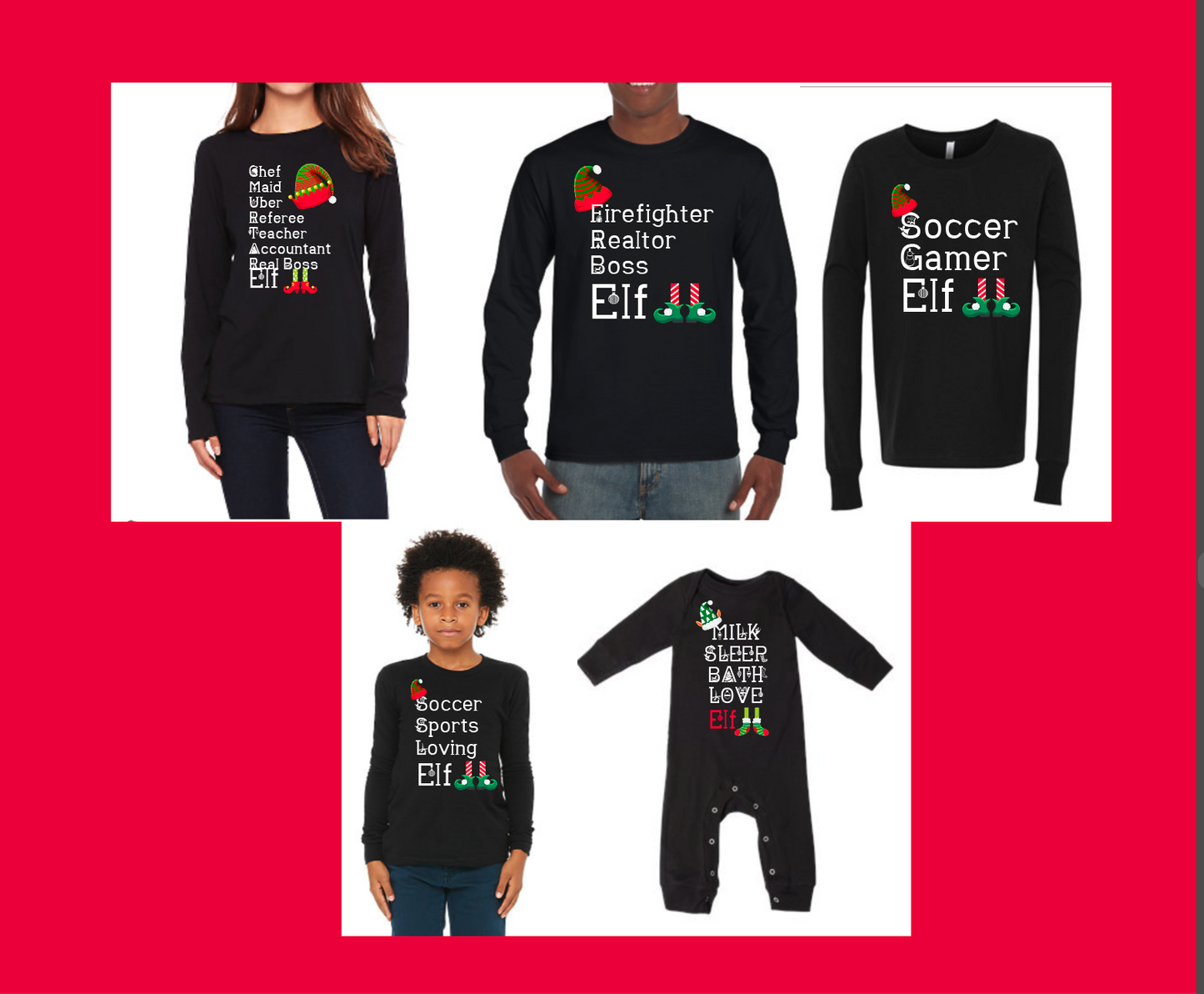 Holiday Elf Christmas Family Shirts Infant Toddler Youth Adult Customize Your Own