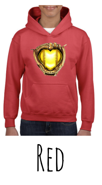 Hoodie Softball Heart Glove Fast pitch design Personalized