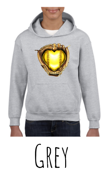 Hoodie Softball Heart Glove Fast pitch design Personalized