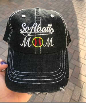 Hat "Softball Mom" Distressed Adjustable Hat -Customize Phrase