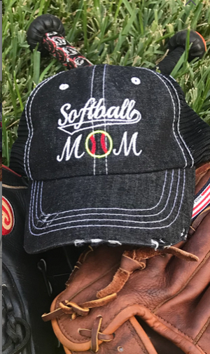 Hat "Softball Mom" Distressed Adjustable Hat -Customize Phrase
