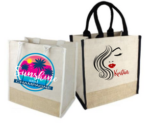 Bag Tote Custom Jute Shopper Carry All Personalized Print Gift