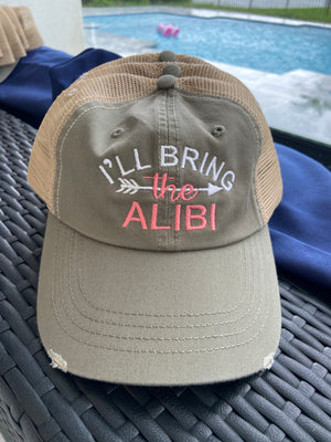 I'll Bring The" party hat customized embroidered and personalized for what you want to bring distressed trucker hats  Edit alt text