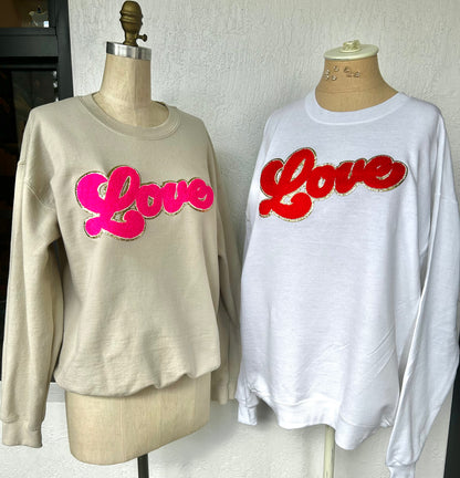 Soft LOVE chenille patch Crewneck embroidered