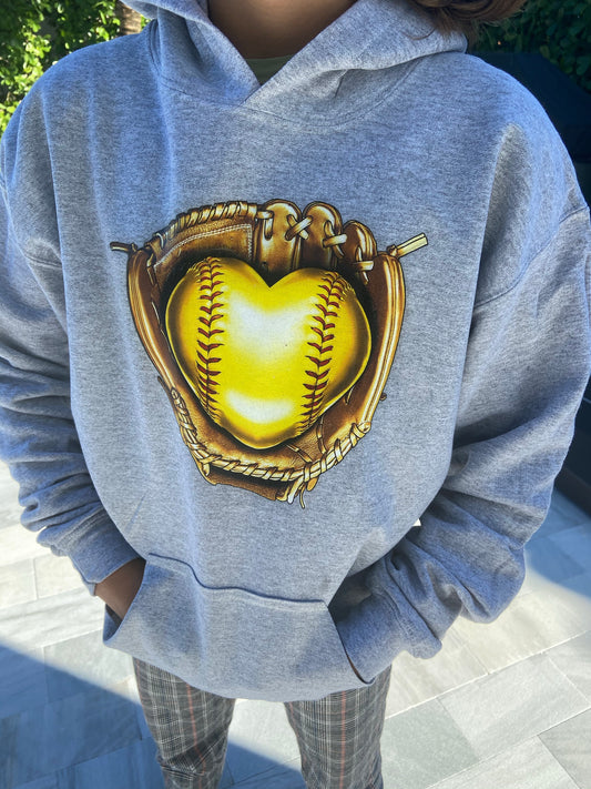 Hoodie Softball Heart Glove Fast pitch design Personalized