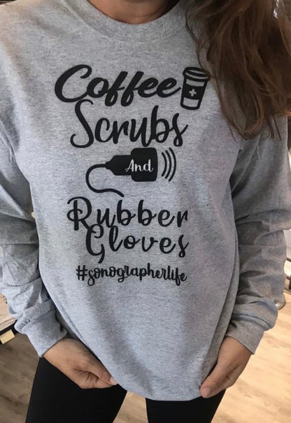 Long Sleeve Coffee,Scrubs and Rubber Gloves Ultrasound Sonography