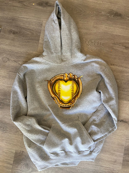 Hoodie Softball Heart Glove Fast pitch design Personalized