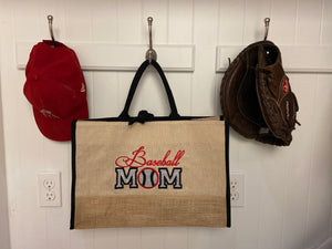 Bag Baseball Mom Custom Burlap Shopper Tote Carry All