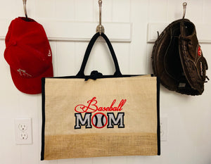 Bag Baseball Mom Custom Burlap Shopper Tote Carry All