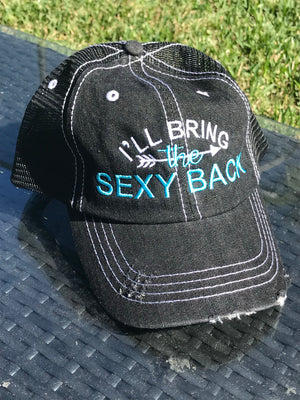 I'll Bring The" party hat customized embroidered and personalized for what you want to bring distressed trucker hats  Edit alt text