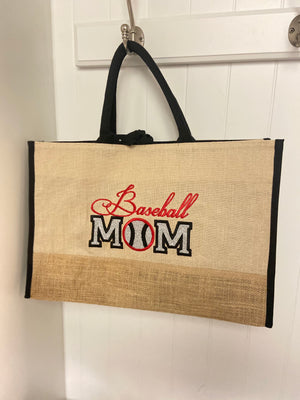 Bag Baseball Mom Custom Burlap Shopper Tote Carry All