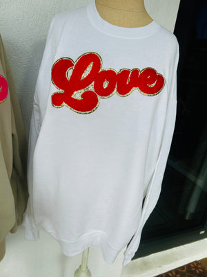 Soft LOVE chenille patch Crewneck embroidered