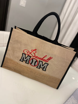 Bag Baseball Mom Custom Burlap Shopper Tote Carry All