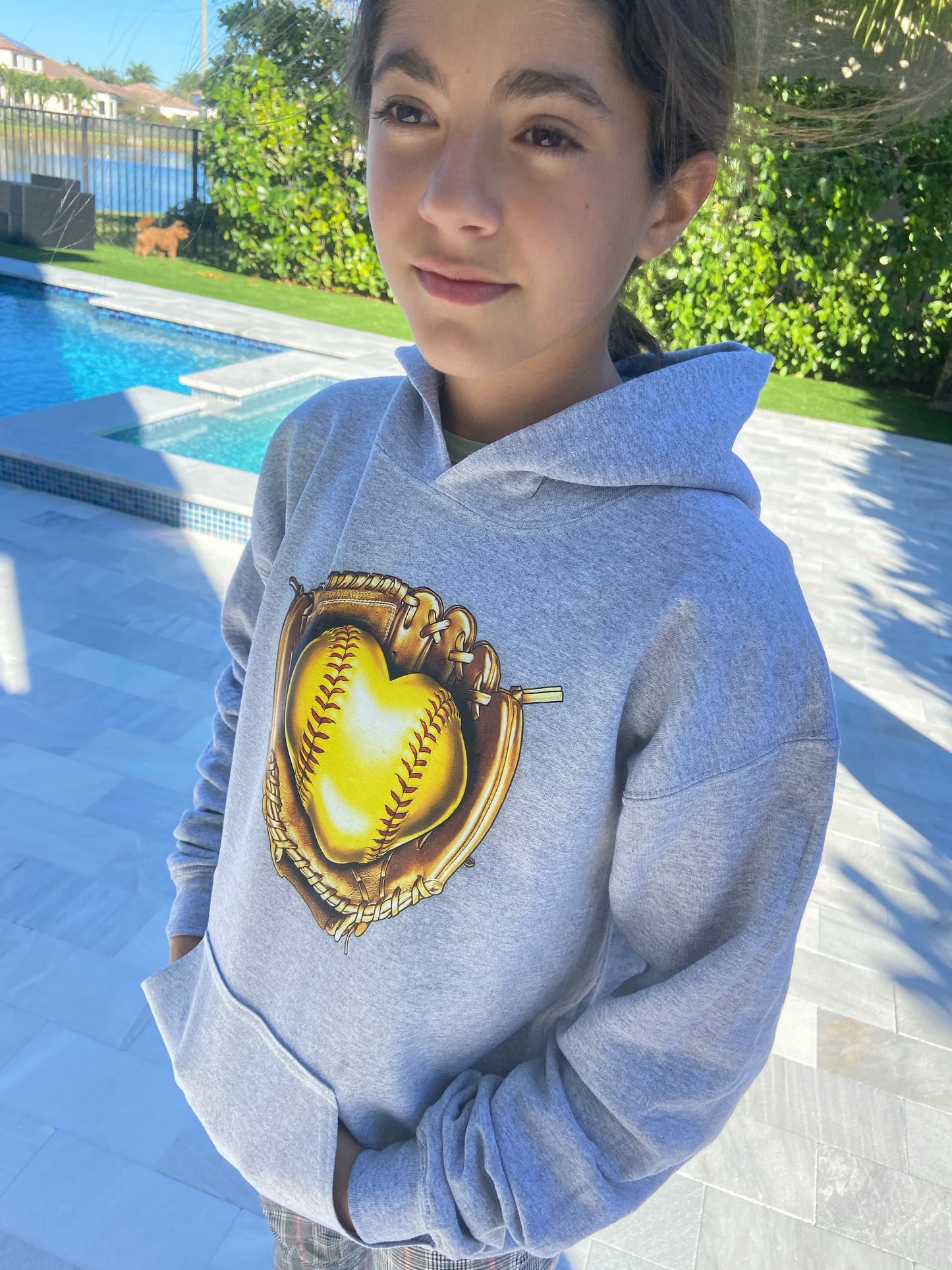 Hoodie Softball Heart Glove Fast pitch design Personalized