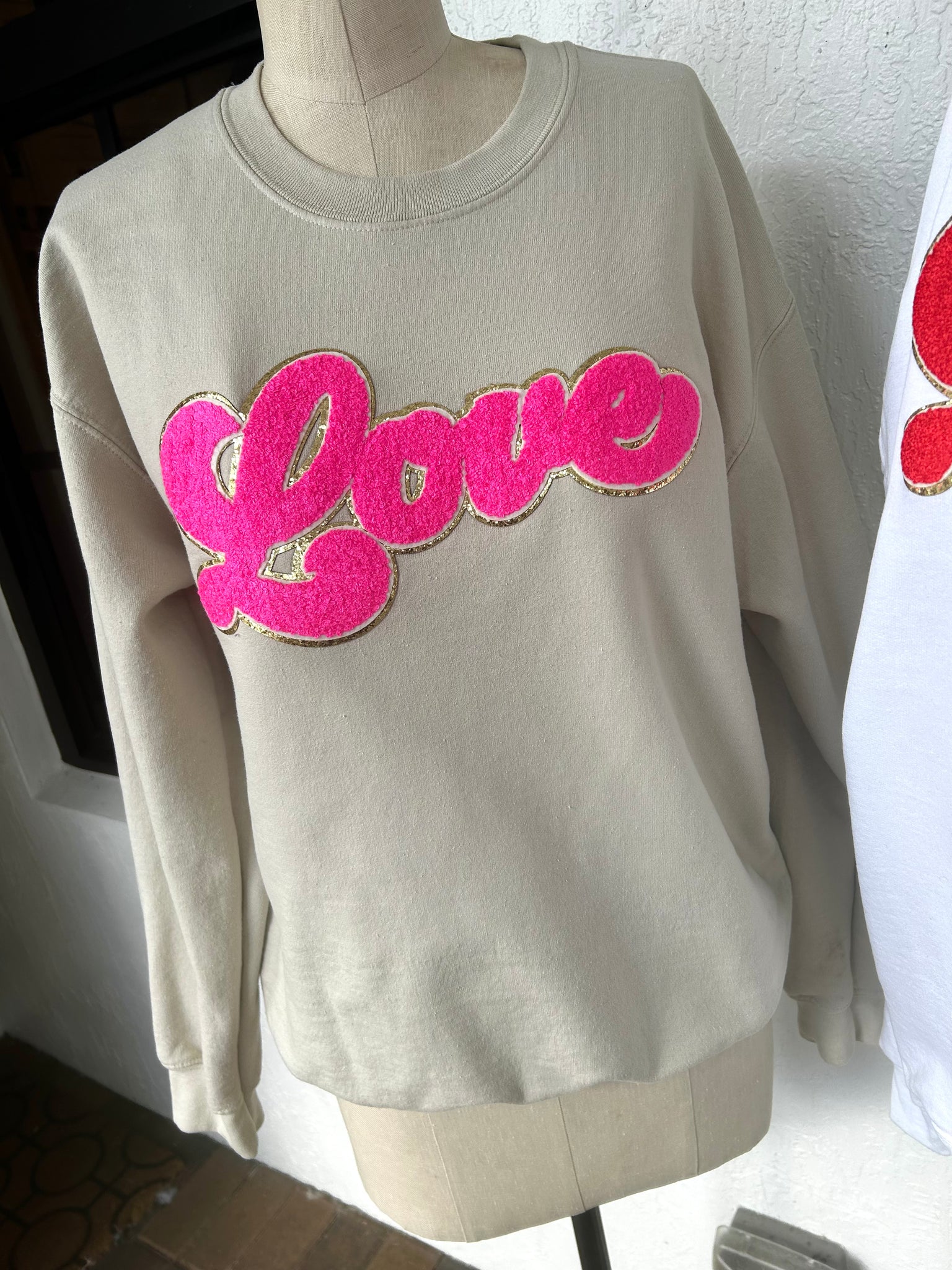 Soft LOVE chenille patch Crewneck embroidered