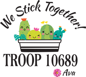 The cutest colorful Girl Scout Tees ! Personalized with troop number , masks or no masks and name   Cactus can be with or without masks - please note in personalization section when you check out   We stick together tee with names and troop number personalized on each shirt
